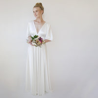 BLUSHFASHION - Original Bestseller Deep v Neckline Bat Sleeves Minimalist Wedding Dress #1350