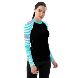 FIND YOUR COAST APPAREL - Original Women's Reels and Reefs Striped Sea Skinz Performance Rash Guard UPF 40+