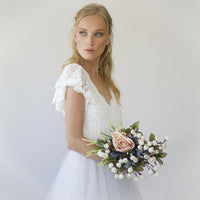 BLUSHFASHION - Original Fairy Ivory Wrap Wedding Dress, Butterfly Sleeves and Puffy Tulle #1293