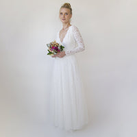 BLUSHFASHION - Original Bestseller Ivory Wedding Dress , Sheer Illusion Tulle Skirt on Lace #1315