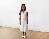 Original Short Wedding Dress ,Midi Ivory All Lace Sleeveless Flower Girl Dress #5048