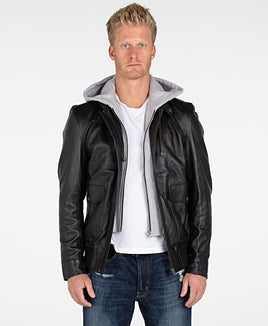 Men's Lambskin Hooded Leather Bomber Jacket