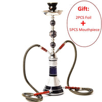 XISA Double Hose Glass Hookah Travel Shisha Pipe Set Chichas With Narguile Ceramic Bowl Charcoal Tongs Bar Accessories