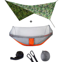 Camping Hammock With Mosquito Net and Rain Fly Portable Double Hammock With Bug Net and Tent Tarp Tree Straps for Travel Camping