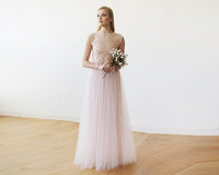 BLUSHFASHION - Original Pink Blush Tulle & Lace Sleeveless Maxi Gown #1145