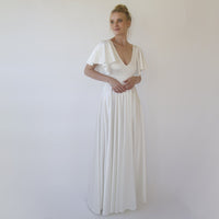 BLUSHFASHION - Original Minimalist, Elegant Satin Butterfly Sleeves Ivory Wedding Dress #1349