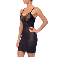 BODY BEAUTIFUL SHAPEWEAR - Original Hi Power Mesh Full Body Slip Shaper With Lace Detail at Bust Black