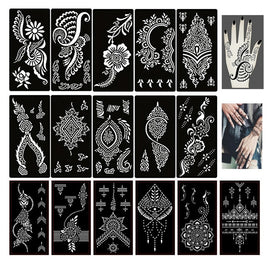 16Pcs/Set Henna Tattoo Stencils for Women/Girl Body Painting, Hand/Foot Tattoo Kit New Designs Temporary Tattoo Templates