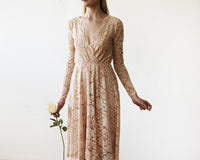 BLUSHFASHION - Original Pink Lace Long Sleeve Short Dress  #1161