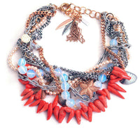 Original Coral and Opalite Stones Bib Necklace