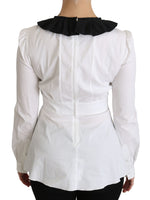 Top in cotone a maniche lunghe con colletto bianco-IT40/S