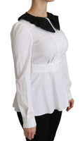 Top in cotone a maniche lunghe con colletto bianco-IT40/S