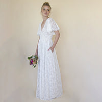 BLUSHFASHION - Original Ivory Pearl Lace Bohemian Wedding Dress With Pockets #1345