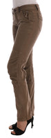 Pantaloni slim fit casual in cotone marrone-IT38/XS