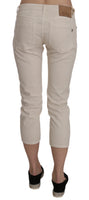 Jeans Capri corto elasticizzato a vita bassa in cotone beige-W29