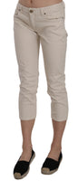 Jeans Capri corto elasticizzato a vita bassa in cotone beige-W29