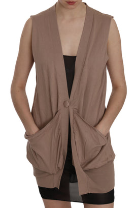 Gilet Top Cardigan Senza Maniche Marrone 100% Cotone-IT42/M