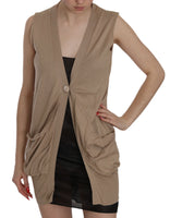 Gilet Top Cardigan Senza Maniche Marrone 100% Cotone-IT42/M