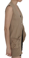 Gilet Top Cardigan Senza Maniche Marrone 100% Cotone-IT42/M