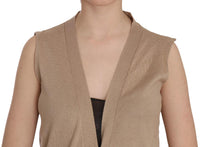 Gilet Top Cardigan Senza Maniche Marrone 100% Cotone-IT42/M