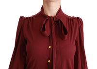 Camicia a maniche lunghe marrone chiaro Camicetta in seta Top-IT36/XS