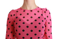 Abito al ginocchio a trapezio a pois rosa-IT38/XS