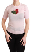 Camicetta in cashmere con ricamo floreale rosa-IT38/XS