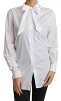 Camicia Camicetta Collo Sciarpa Bianca Cotone Top-IT44/L