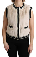 Gilet senza maniche in pelliccia beige Top in poliestere-IT40/S