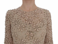 Abito lungo tubino in pizzo floreale beige-IT40/S