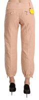 Pantaloni corti in cotone beige a vita media-IT42/M