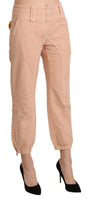 Pantaloni corti in cotone beige a vita media-IT42/M