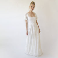 BLUSHFASHION - Original Ivory Square Neckline, Bohemian Butterfly Sleeves Dress #1322