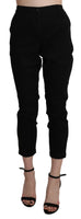 Pantalone Capri corto in cotone nero a vita alta-IT42/S