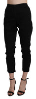 Pantalone Capri corto in cotone nero a vita alta-IT42/S