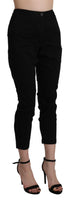 Pantalone Capri corto in cotone nero a vita alta-IT42/S