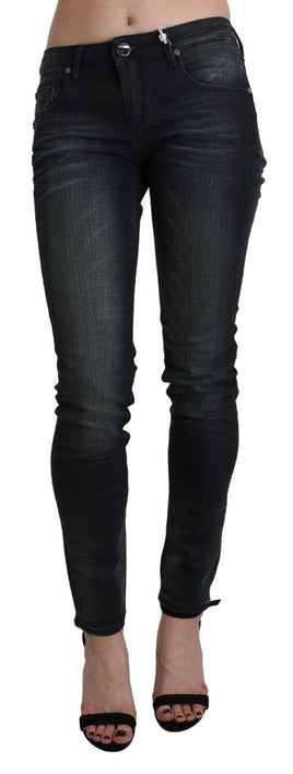 Pantaloni skinny in denim a vita bassa lavati blu-W27