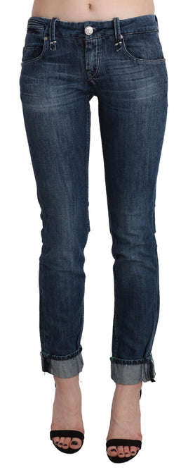 Pantaloni skinny in denim a vita bassa lavati blu-W26