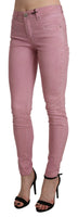 Pantalone in denim elasticizzato rosa a vita media-W26