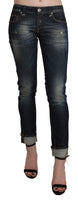 Pantaloni di jeans attillati a vita bassa lavati blu-W26