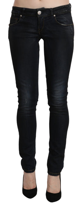 Pantaloni slim in denim skinny a vita bassa lavati blu-W26