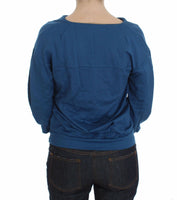 Maglione da donna con scollo a V profondo pullover in cotone blu-IT40/S