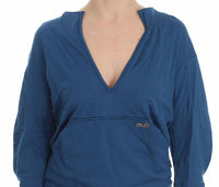 Maglione da donna con scollo a V profondo pullover in cotone blu-IT40/S