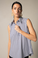 LE REUSSI - Original Italian Cotton Blue Stripe Sleeveless Shirt