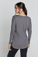 Dark Grey Top With Long Batwing Sleeves