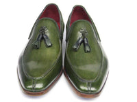 Paul Parkman Men's Tassel Loafer Green Hand Painted Leather (ID#083-GREEN)