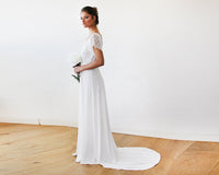 BLUSHFASHION - Original Ivory Wrap Wedding Gown With Train #1163