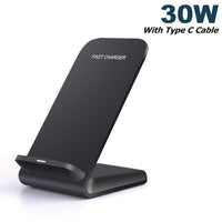 30W Qi Wireless Charger Stand for iPhone 14 13 12 11 Pro MAX XS XR X 8 Samsung S21 S22 Fast Charging Dock Station Phone Charger