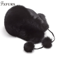 2021 New Fur Hat Women Natural Raccoon Fox Fur Russian Ushanka Hats Winter Thick Warm Ears Fashion Bomber Cap Raccoon Snow Caps