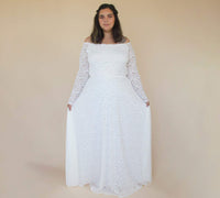 BLUSHFASHION - Original Curvy   Off-The-Shoulder Long Sleeves Lace Wedding Dress #1330